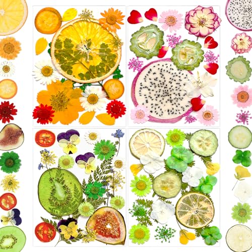 MIKIYA 75Pcs Pressed Dried Flowers Fruits for Resin Molds, Real Natural Bulk Assorted Dry Floral Leave for DIY Art Crafts, Epoxy Jewelry, Candle, Soap Making, Nails Decors Gifts - color: Fruits & Flowers