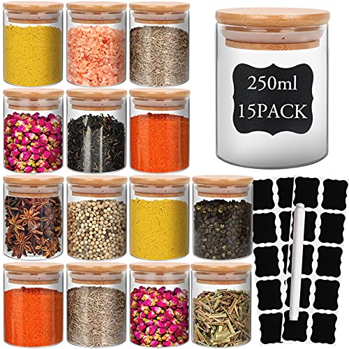 DHSBTLS 15 Pack 6 oz Glass Jars With Bamboo Lids for Kitchen, Pantry - size: 6 fl oz (15 pcs)