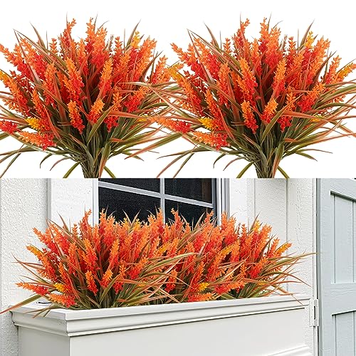 RECUTMS 12Pcs Artificial Fall Mum Flower Plant Outdoors Faux Plastic Shrub - color: Salmon