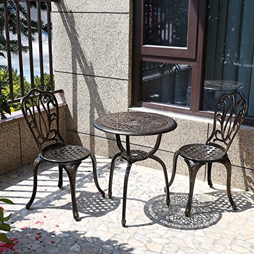 C/G 3 Piece Bistro Set,Outdoor Patio Set,Anti-Rust Cast Aluminum Bistro Table Set for Park Yard Front Porch Furniture(Antique Copper) - color: Copper, size: NEW
