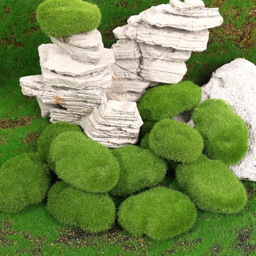 5Pcs Artificial Moss Rocks Green Moss Stones for Garden Crafting Simulation Crafts Foam Fake Rock DIY Landscape Decor 5x7cm