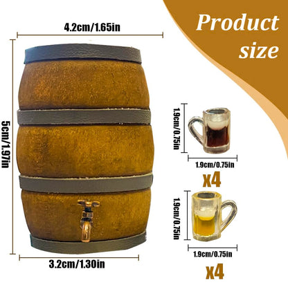 9Pcs Mini Beer Barrel Decor Miniature Wooden Figurine Wine Barrel Model with Faucet and Wine Glass Suitable for Fairy Garden Bar Doll House Decoration - style: Beer Barrel