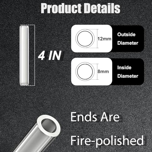 12 Pcs 4 Inch 12mm Diameter 2mm Thickness Clear Glass Tubing, Borosilicate Glass Tubes with 1 Cleaning Brush for DIY Making Glass Crafts - size: 4 inches