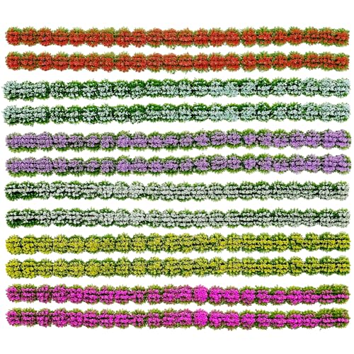 Woohome 12 PCS Flower Cluster Model, Static Grass Model Grass Tufts Set for DIY Miniature Train Landscape Terrain Railway Scenery Decorations - color: Color 9