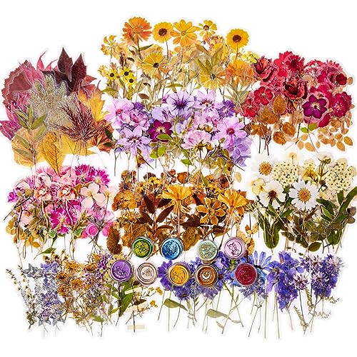 emmoolife Pressed Flower Stickers Set (380 PCS) Dried Flowers Themed Resin Sticker Decals Floral Botanical Journaling Stickers for Scrapbook Supplies Bullet Junk Journal Bottles Planner Laptops - color: Pressed Flower
