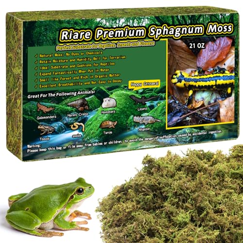 Riare 1.3lb Natural Sphagnum Moss for Reptiles, Terrarium Substrate Bedding | High Expansion, Moisture Retention, Helps Shedding, Long Fibered Dried Moss for Leopard Gecko, Snake, Frog, Turtle - color: 21 OZ