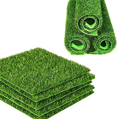 SNAIL GARDEN 13PCS Fairy Artificial Grass, 8Pack Life-Like Garden Lawn with 5Pcs Artificial Moss Rocks-Miniature Ornament Garden Fairy Accessories for DIY Decoration(6 x 6 Inch)
