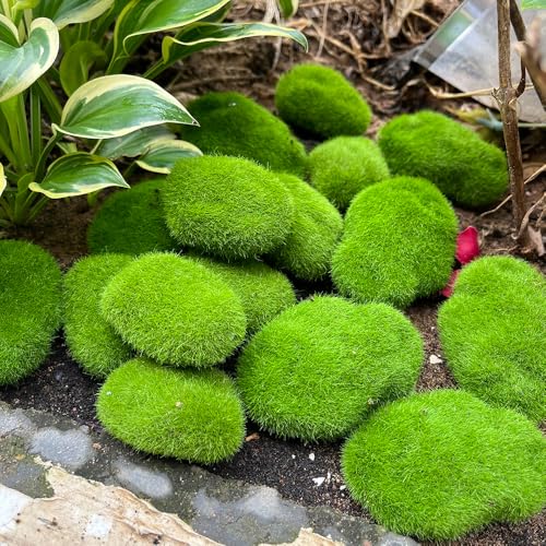 5Pcs Artificial Moss Rocks Green Moss Stones for Garden Crafting Simulation Crafts Foam Fake Rock DIY Landscape Decor 5x7cm