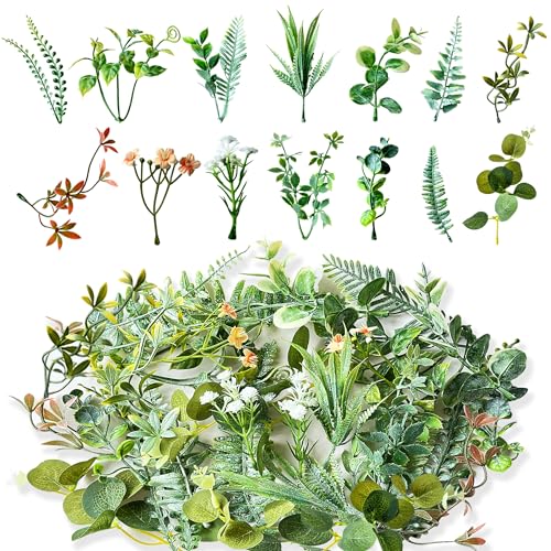 30Pcs Mini Fake Green Leaves Faux Flower Heads Garland Hanging with Bulk Leaves for DIY Small Bouquets Bridal Baby Shower Cakes Gifts Home Party Decoration