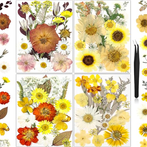 85Pcs Boho Dried Flowers for Crafts, Real Natural Pressed Flowers for Crafts Vintage Dried Pressed Flowers Dry Leaves for Resin, DIY Art, Scrapbook, Jewelry, Candle & Soap Making – Tweezers Included - color: Boho 85pcs