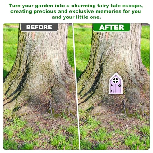 M METERXITY 2-Pack Fairy Door, Wooden Miniature Fairy Garden Door Outdoor [Lavender] - color: Lavender