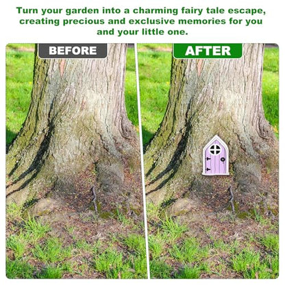 M METERXITY 2-Pack Fairy Door, Wooden Miniature Fairy Garden Door Outdoor [Lavender] - color: Lavender