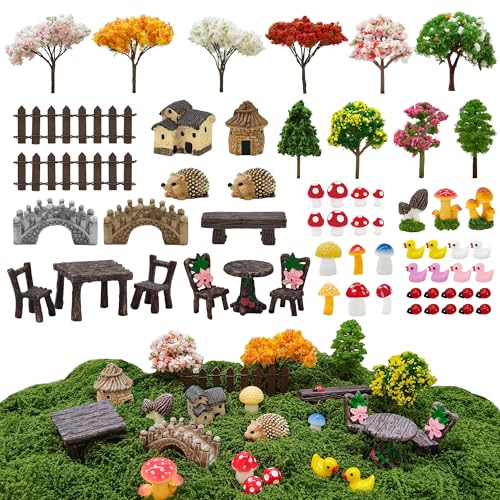60 Pcs Fairy Garden Kit Miniature Furniture and Fairy Garden Accessories Outdoor,Mini Fairy Garden Accessories,Fairy House Accessories,DIY Terrarium Ornaments - color: Fairy Garden 60pcs