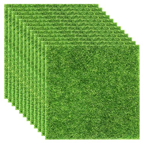 Elcoho 12 Pieces Fake Grass for Crafts Fairy Garden 6 x 6 Inches Artificial Garden Grass for Miniature Ornament Dollhouse DIY Decoration