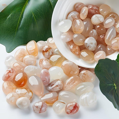 100g Natural Cherry Blossom Agate Stones, Polished Semi-Transparent Raindrop Pebbles 0.5-1 Inch, Pastel Earth Tone Gemstones for Aquarium Decoration Succulent Pots Hydroponic Plant Bases