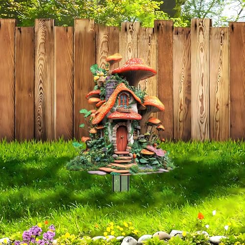 Mushrooms Garden Stakes Decor Yard Acrylic - 2D Spring Garden Acrylic Sign Decoration, Yard Art, Gift for Nature Lovers, for Indoor & Outdoor Flower Pots, Yard, Mini Gardens & Lawn (5.9”x5.9”) Y09
