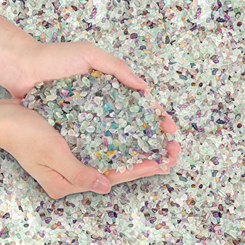 T4U Crystal Rocks for Aquarium, Fluorite Chips Pebbles for Plants 1 lb | Crushed gemstone gravel for fish tank decor, succulent top dressing, terrariums, vase filler, resin art and craft projects - color: #4 - Fluorite, size: 1 LB