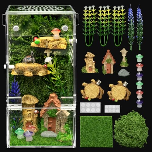 Jumping Spider Enclosure Starter Kit,Escape Proof Forest Terrarium | Praying Mantis Terrariums,Transparent Acrylic Complete Bug Habitat,All In One Arboreal Tarantula Cribs Cage,Insect Container - color: Green, size: Small