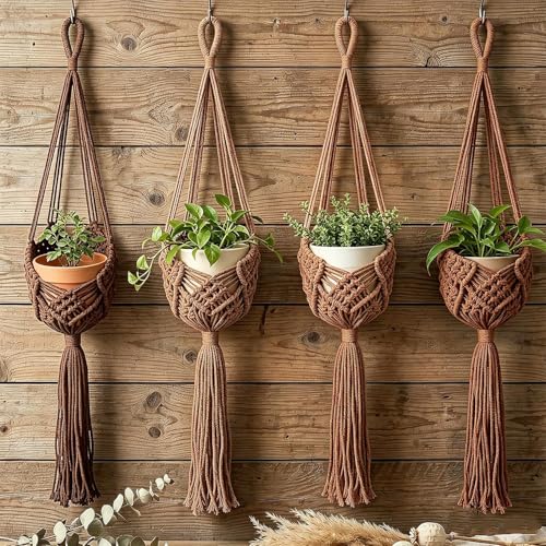 Hanging Planter with Patterns, Macrame Plant Hangers Indoor Macrame for up to 8 inch Pot Crochet Boho Plant Hanger Holder for Indoor Outdoor (Coffee, 90cm) - color: Coffee