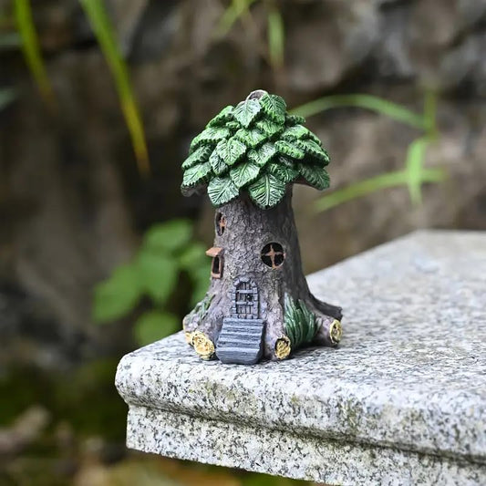 Fairy Garden Tree House – Resin Miniature Fairy House for Fairy Garden, Tiny Tree Stump House Decoration for Mini Landscape, Terrarium & Plant Pot Décor