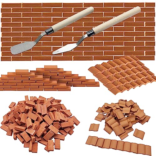 Woohome 250 PCS Miniature Bricks Gray Mini Wall Brick for Landscaping, Model Brick Wall Small Bricks with Scraper for Crafts Realistic Fake Bricks, 1:16 Scale - color: Grey 250