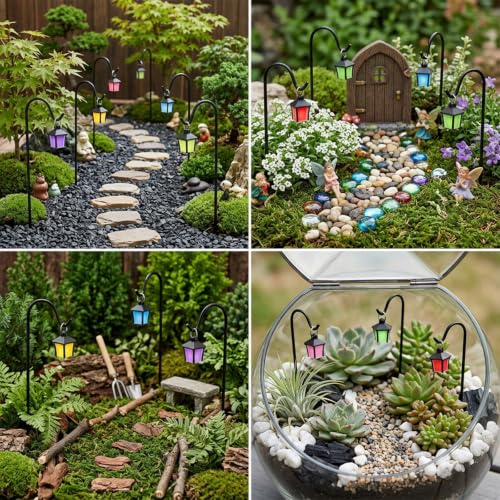 7PCS Miniature Garden Stakes, Dollhouse Lantern Garden Stake | Miniature Street Light Decorative Potted Plant Stake, Garden Fairy Lantern for Pot Micro Landscape Indoor Outdoor Plant Decor