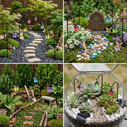 7PCS Miniature Garden Stakes, Dollhouse Lantern Garden Stake | Miniature Street Light Decorative Potted Plant Stake, Garden Fairy Lantern for Pot Micro Landscape Indoor Outdoor Plant Decor