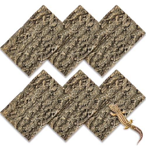 Fhiny 6 PCS Cork Bark Background, 11.6" x 7.7" Natural Cork Bark for Reptiles Bearded Dragon Climbing Backdrop Terrarium Habitat Wall Decor Accessories for Turtle Gecko Lizard Snake Spider Frog