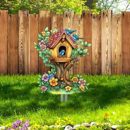 House Garden Stakes Decor Yard Acrylic - 2D Spring Garden Acrylic Sign Decoration, Yard Art, Gift for Nature Lovers, for Indoor & Outdoor Flower Pots, Yard, Mini Gardens & Lawn (5.9”x5.9”) Y36