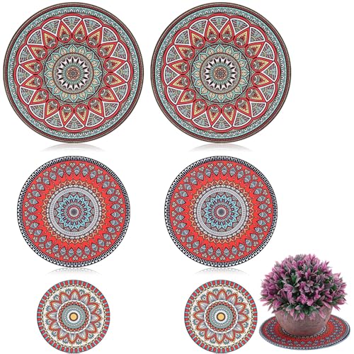 Nuanchu 6 Pcs Boho Plant Pot Mat 3 Sizes Absorbent Non Slip Pots Pad Round Plant Coaster Mat Gardening Indoor Outdoor Flower Plant Protect Mat - color: Retro, size: 4 Inch, 6 Inch, 8 Inch