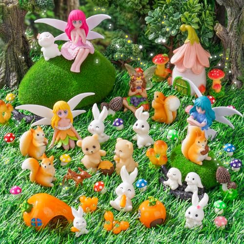 50Pcs Fairy Garden Accessories Kit, Resin Mini House Figurines Decor | Waterproof Construction with Fade Resistant Finish for Planter Terrarium and Shelf Displays