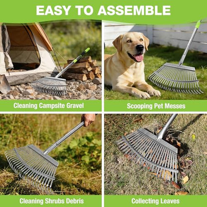 WORKPRO Rakes, Small Leaf Rake with 73” Adjustable Long Handle | Narrow Metal Garden Rake with 25 Steel Tines, Heavy Duty Rust-Resistant Lawn Rakes for Yard, Flower Beds & Tight Spaces - size: 25 TINE
