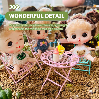 IMIKEYA 1/12 Scale Miniature Wrought Iron Table and Chairs Set Round Dollhouse Bistro Furniture with 1 Table and 2 Chairs for Tiny House Doll Furniture Desktop Decor