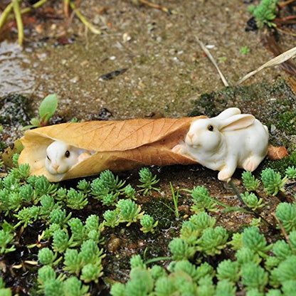 Top Collection Miniature Fairy Garden and Terrarium Rabbits Bunnies Playing with Leaf