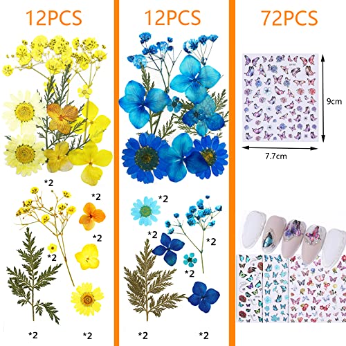 Cayway 4 Style Pressed Flowers Natural Dried Flowers Colorful Resin Flowers Real Pressed Flowers with Butterfly Sticker for Resin Scrapbooking DIY Art Crafts, Epoxy Resin Jewelry Supplies - color: 3 Packs+1 Packs Butterfly