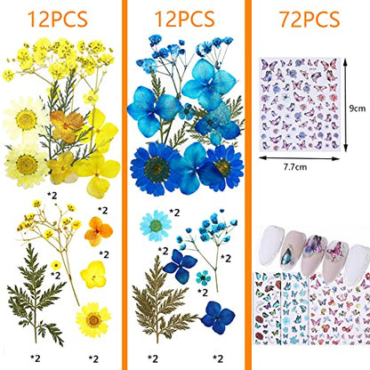 Cayway 4 Style Pressed Flowers Natural Dried Flowers Colorful Resin Flowers Real Pressed Flowers with Butterfly Sticker for Resin Scrapbooking DIY Art Crafts, Epoxy Resin Jewelry Supplies - color: 3 Packs+1 Packs Butterfly