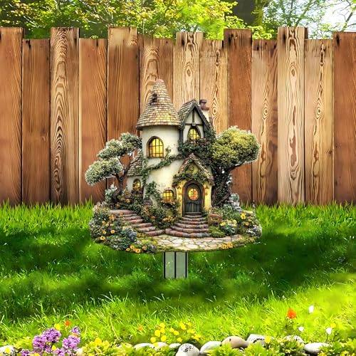 House Garden Stakes Decor Yard Acrylic - 2D Spring Garden Acrylic Sign Decoration, Yard Art, Gift for Nature Lovers, for Indoor & Outdoor Flower Pots, Yard, Mini Gardens & Lawn (5.9”x5.9”) Y25