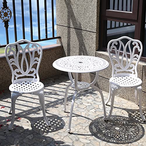 3 Piece Bistro Set,Outdoor Patio Set,Anti-Rust Cast Aluminum Bistro Table Set for Park Yard Front Porch Furniture(New White)… - color: White, size: NEW