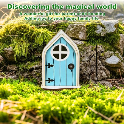 M METERXITY 2-Pack Fairy Door, Wooden Miniature Fairy Garden Door Outdoor [Light Green, Sky Blue] - color: Light Green, Sky Blue