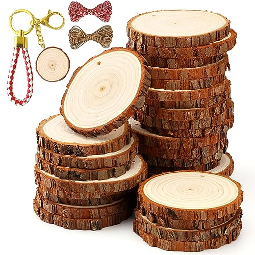 SENMUT Unfinished Wood Slices 30pcs 2.4"-2.85" Wood Circles for Crafts Predrilled Natural Wood Rounds Wooden Discs Christmas Wood Ornament for Crafts - size: 30PCS(2.4"-2.85"）with Hole