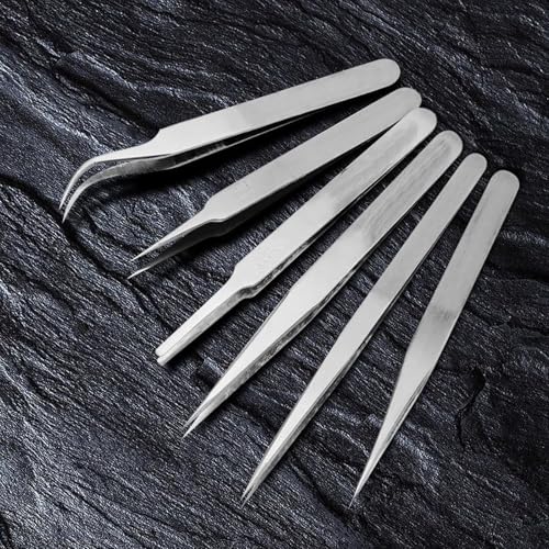 6 Piece Stainless Steel Tweezers Set - Succulent Green Plants DIY Elbow Tweezers & Small Repair Tool for Gardening, Crafting & Precision Work