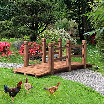 HAPPYGRILL 5 FT Wooden Garden Bridge, Decorative Pond Bridge with Railings | Stained Finish Wood Footbridge with 400 lbs Capacity for Outdoor Garden Yard Backyard