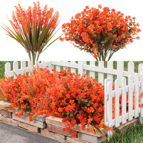 RECUTMS Artificial Fall Flowers Autumn Fake Mums for Outdoors UV Resistant - color: Mixed Fall Grass+lotus