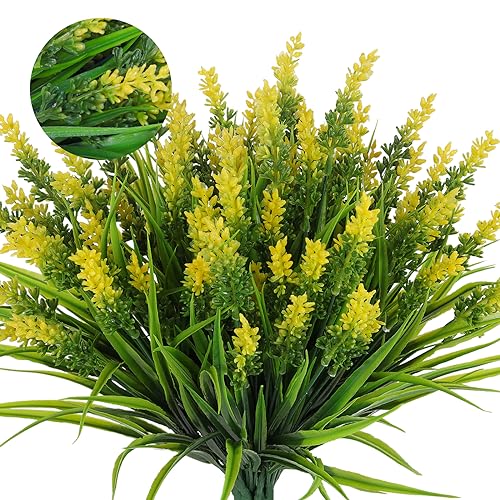 RECUTMS 12 Bundles Artificial Grass Fake Plants Outdoor Yellow Fake Grass - color: Yellow