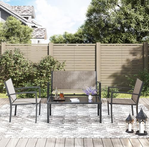 Greesum 4 Pieces Patio Furniture Set, Outdoor Conversation Sets for Patio, Lawn, Garden, Poolside with A Glass Coffee Table, Brown - color: Brown, style: 4 Pieces