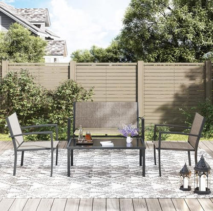 Greesum 4 Pieces Patio Furniture Set, Outdoor Conversation Sets for Patio, Lawn, Garden, Poolside with A Glass Coffee Table, Brown - color: Brown, style: 4 Pieces