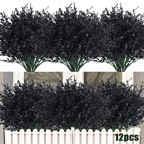 RECUTMS 12 Bundles Artificial Black Flowers Outdoor UV Resistant Outdoors - color: Black, size: 12 Bundles