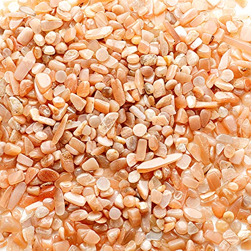 Cherry Tree Collection 1/2 lb Polished Pink Moonstone Gemstone Chips | Natural Stone Pieces for Jewelry Making, Resin Crafts, Plants, Succulents, Aquariums, Meditation, Chakra Décor and Displays. - color: Pink Moonstone