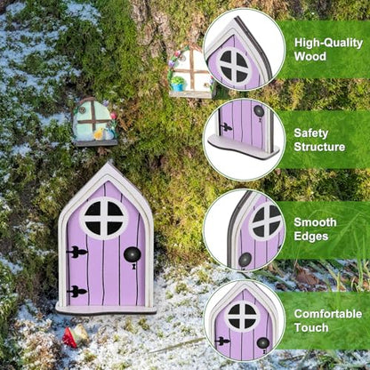 M METERXITY 2-Pack Fairy Door, Wooden Miniature Fairy Garden Door Outdoor [Lavender] - color: Lavender