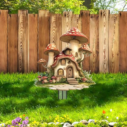 Mushrooms Garden Stakes Decor Yard Acrylic - 2D Spring Garden Acrylic Sign Decoration, Yard Art, Gift for Nature Lovers, for Indoor & Outdoor Flower Pots, Yard, Mini Gardens & Lawn (5.9”x5.9”) Y03